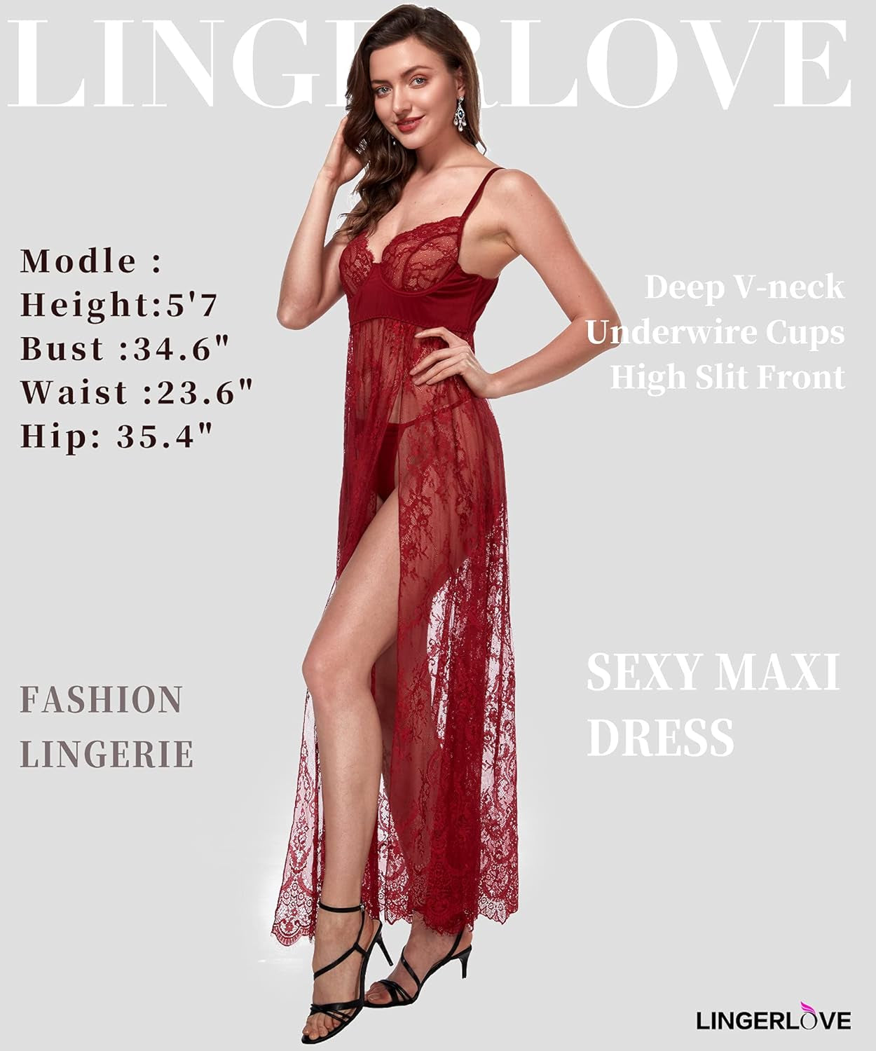 Women'S plus Size Lingerie Sexy Split Maxi Long Gown Sheer Dress