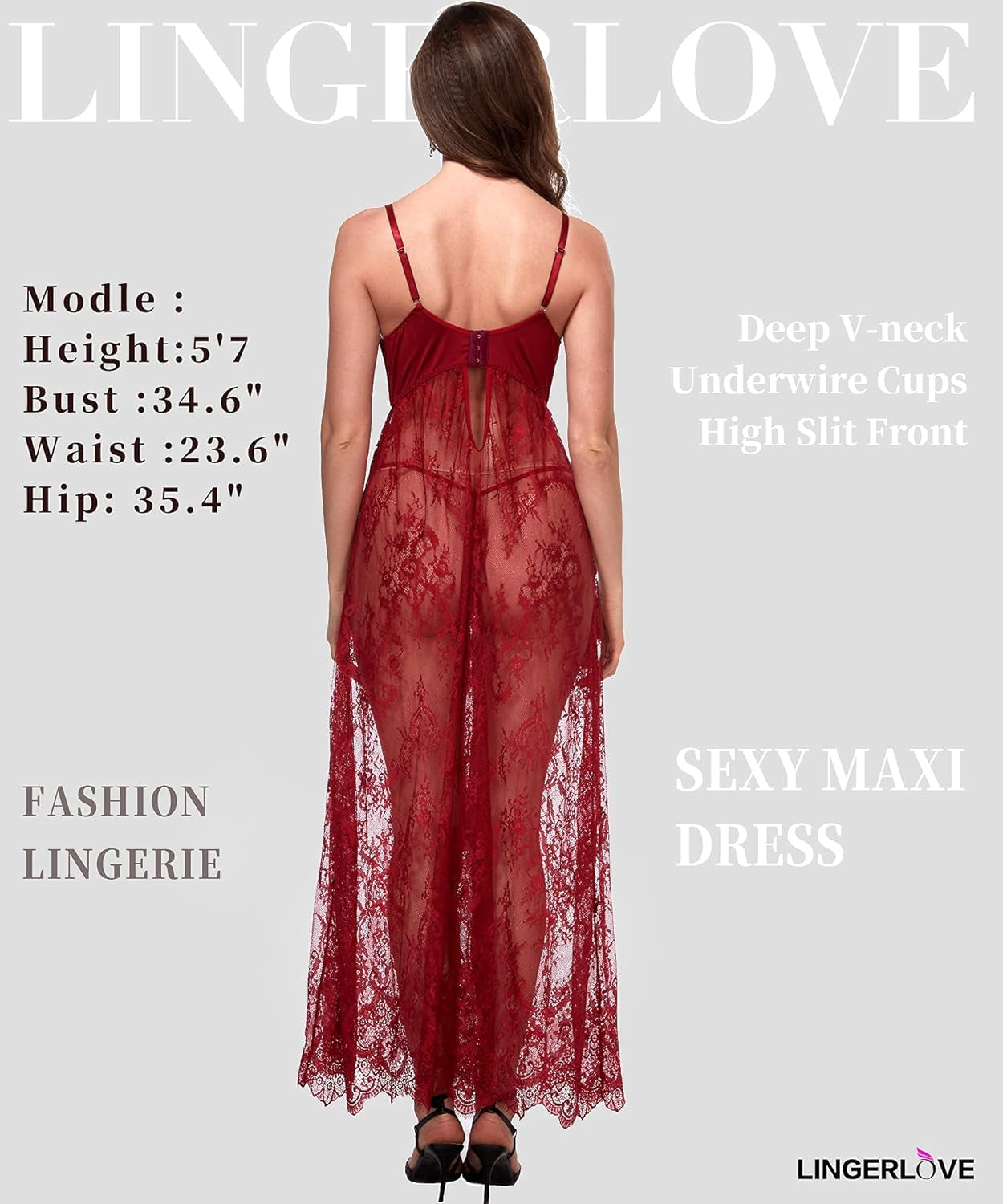 Women'S plus Size Lingerie Sexy Split Maxi Long Gown Sheer Dress