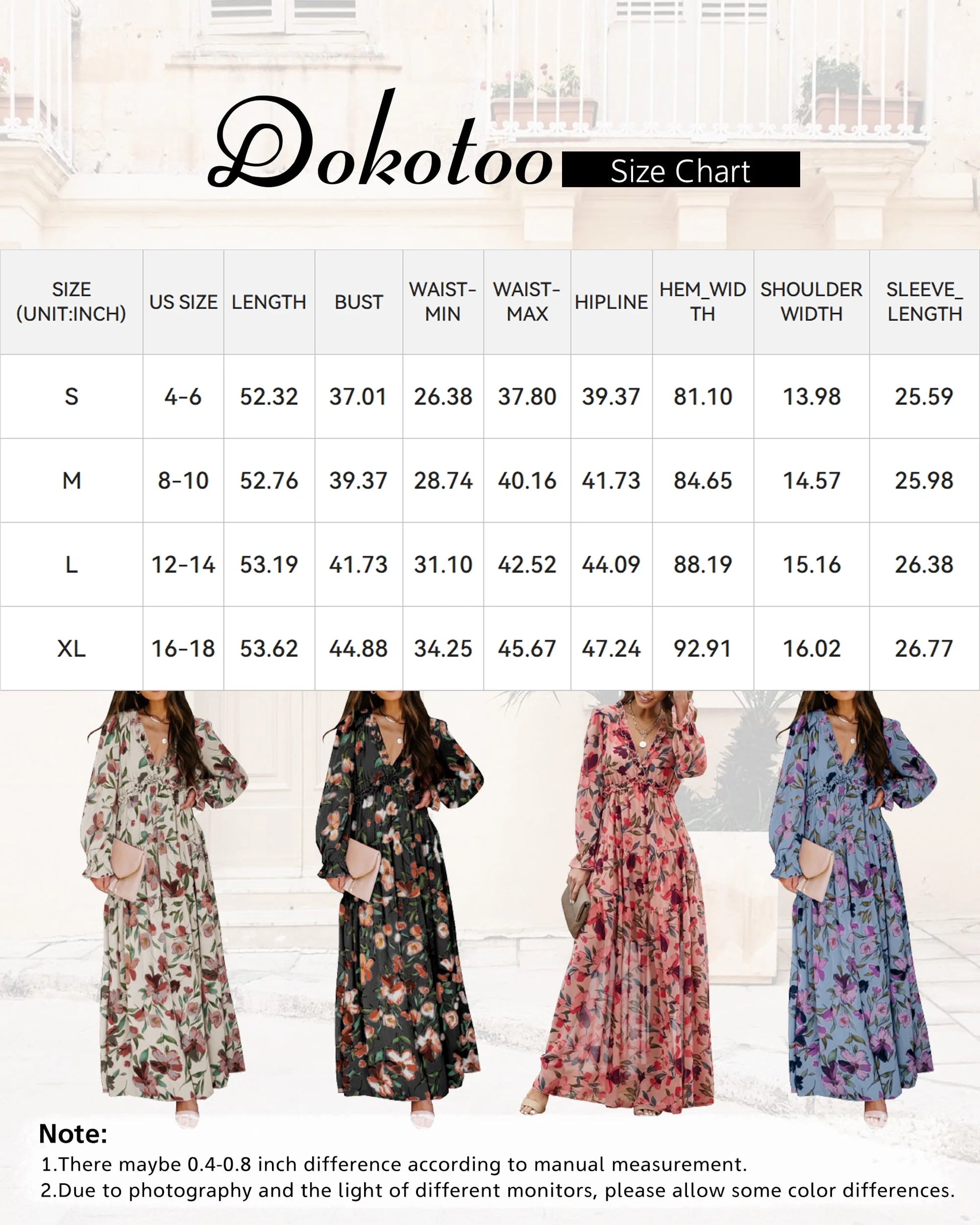 Women'S Apricot Floral Maxi Dresses Casual Deep V Neck Long Sleeve Evening Dress Cocktail Party Dress for Women, US 4-6(S)