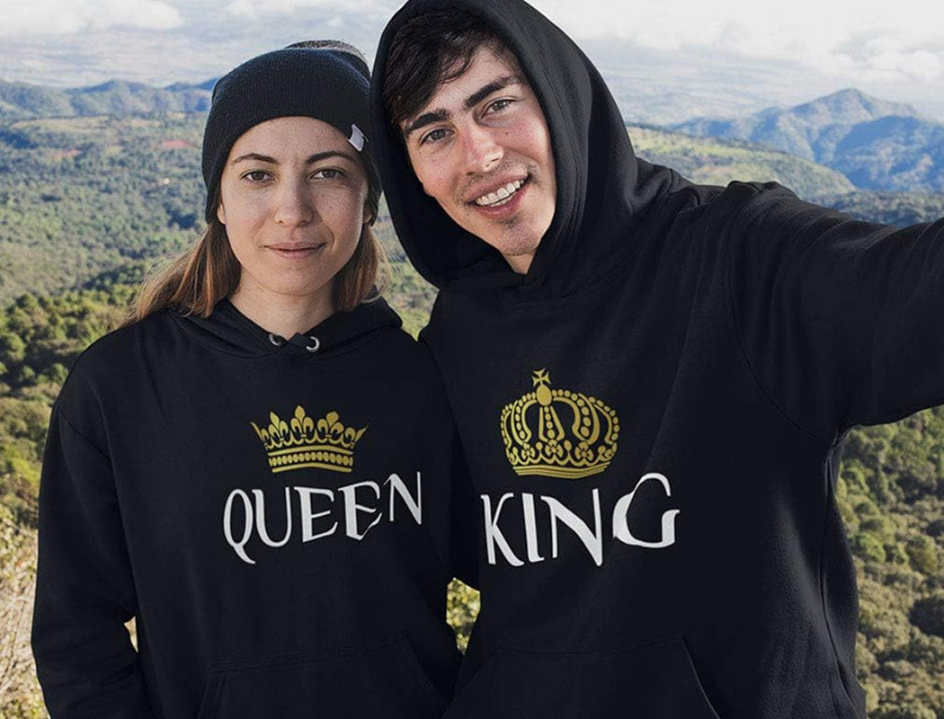 King and Queen Hoodies Set for His and Hers Sweatshirts Matching Couple Hoodies