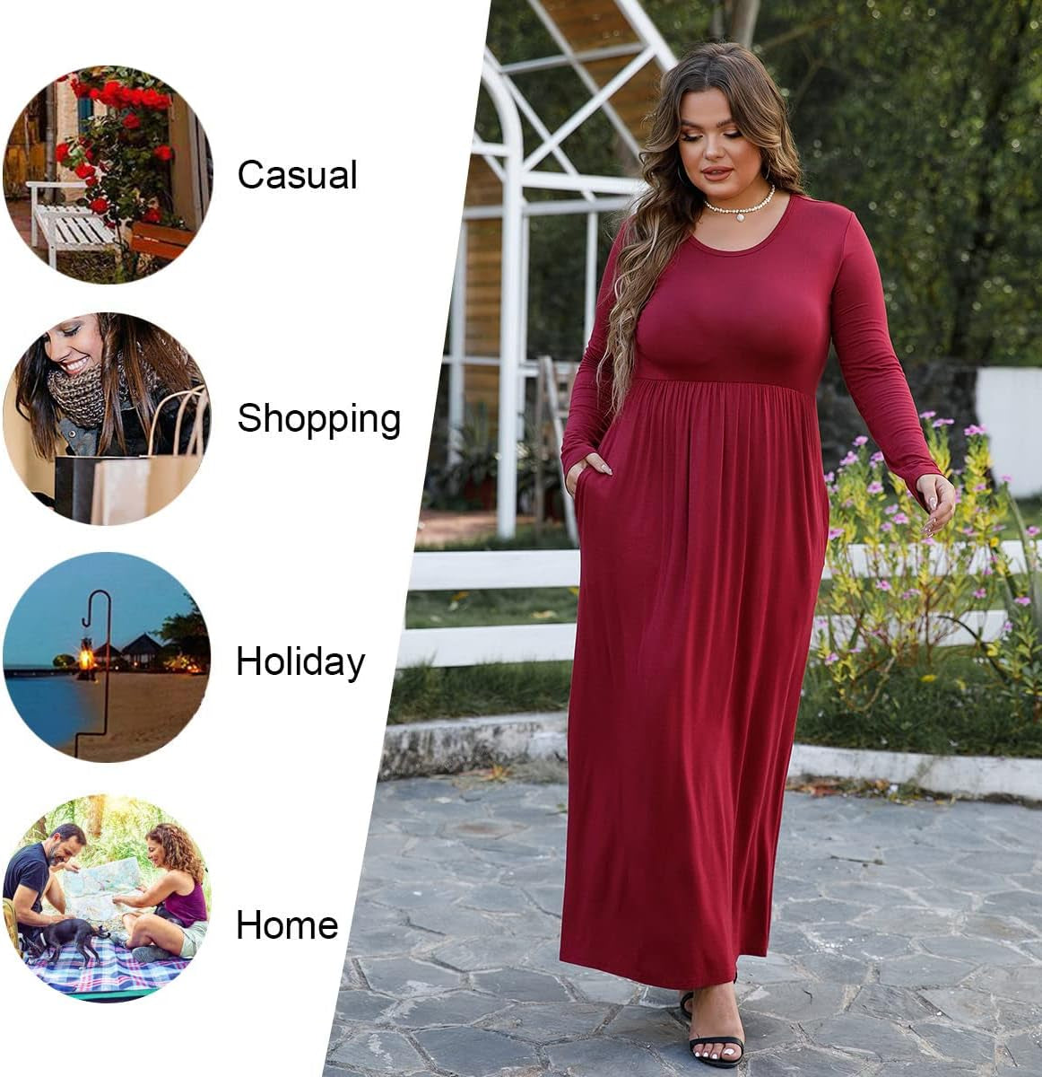 2022 Women Spring Casual XL-6XL plus Size Maxi Dress Soft with Pockets