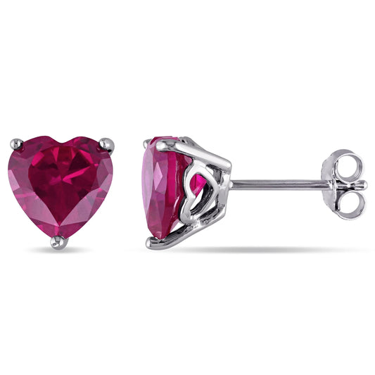 Women'S Created Ruby Sterling Silver Earrings