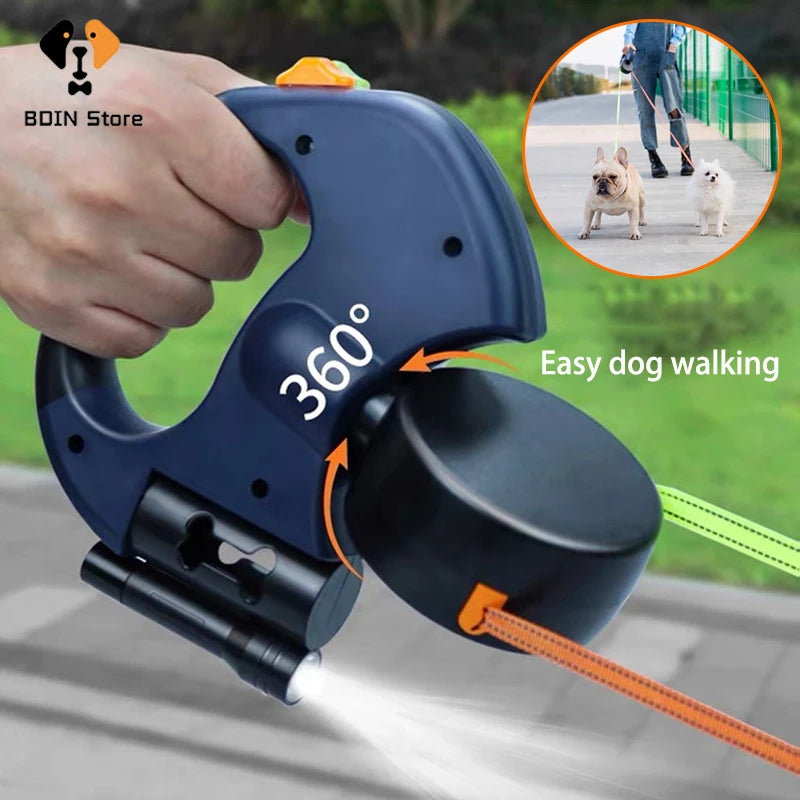 Double Dog Leash 360 Degree Retractable Roulette Leash Pet Walking Lead Outdoor Solid 3M Long Leashes for Two Dogs