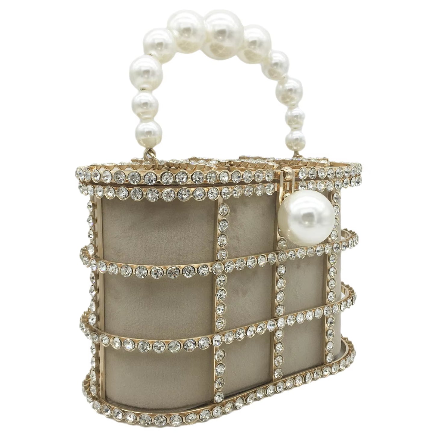 Pearl Top-Handle Women Evening Totes Bag Crystal Shoulder Bucket Handbags Weddingi Party Dinner Rhinestone Bag