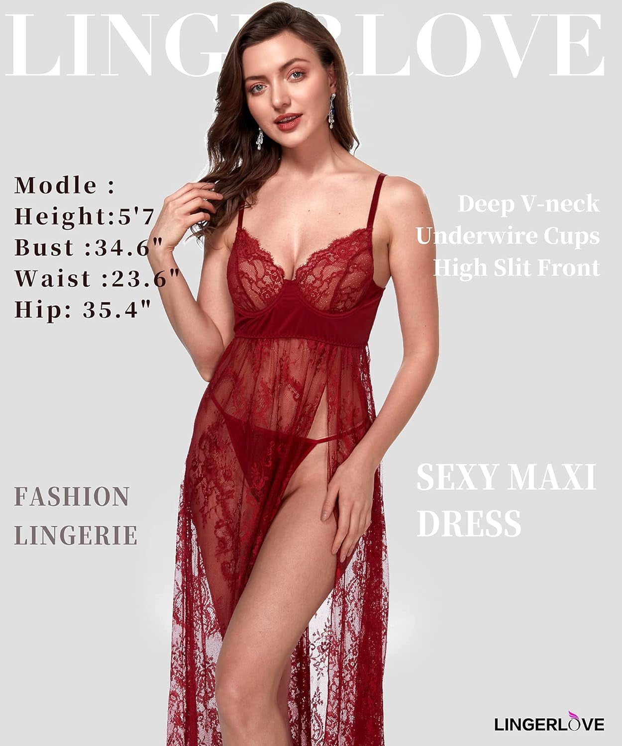 Women'S plus Size Lingerie Sexy Split Maxi Long Gown Sheer Dress