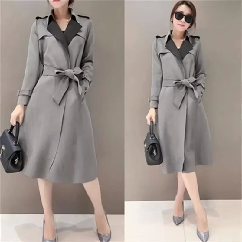 New Autumn Suede Trench Coat Women Abrigo Mujer Long Elegant Outwear Female Overcoat Slim Red Suede Cardigan Trench C3487